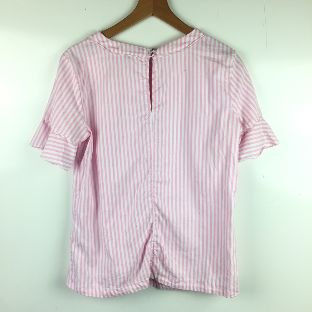 Pink and White Striped Ruffle Sleeve Top - Picture 2 of 3